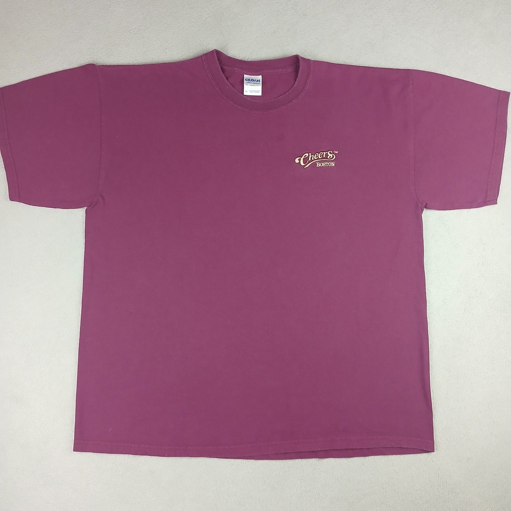 Gildan Cheers Boston T-Shirt Mens XL Maroon Graphic Short Sleeve TV Show Bar